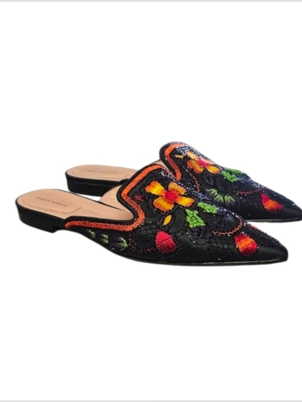 ALBERTA FERRETTI | Floral Embroidered Pointed-Toe Mules Black EU 40 / US 9.5